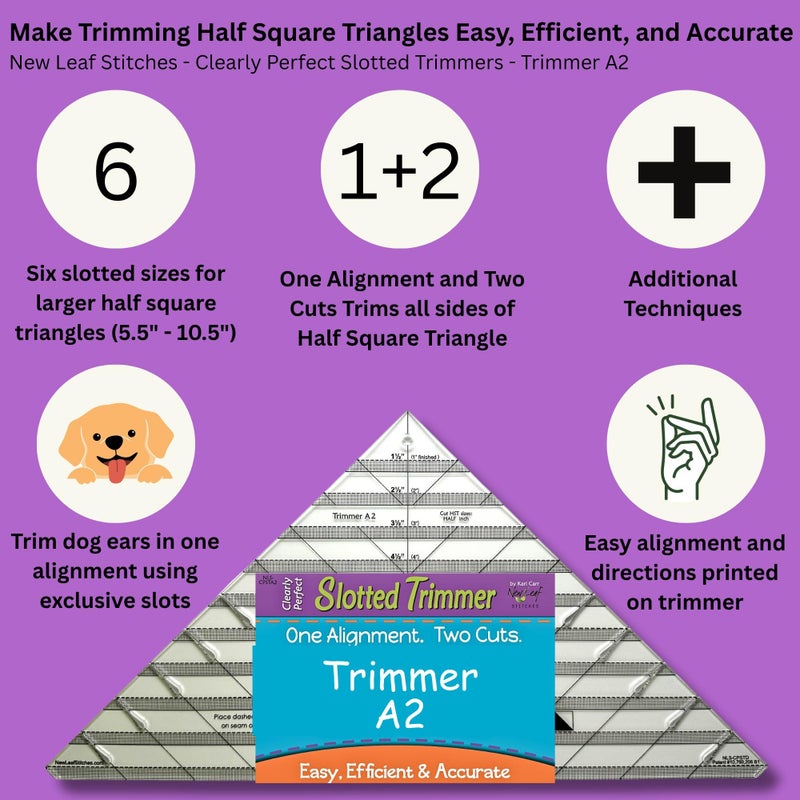 New Leaf Stitches Cleary Perfect Slotted Trimmer A2 by New Leaf Stitches â€“ Quilting Ruler Template and Stencil for Cutting All Sides of Larger Half Square Triangles â€“ 6 Slotted Sizes 5.5 Inch to 10.5 Inch - Image 2